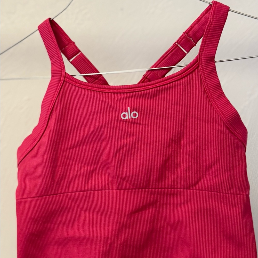 Alo Seamless Ribbed Favorite Bra Tank pink summer crush